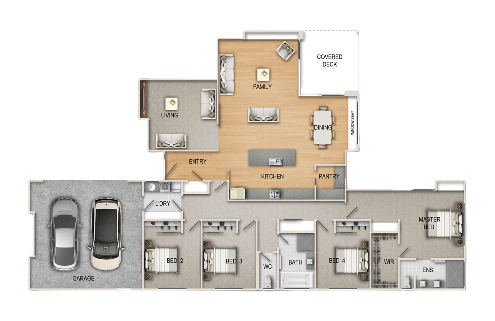 Ellesmere 4 Bedroom floor plan house design: a perfect family home with enhanced layout, separate amenities, & a choice between classic & contemporary styles.