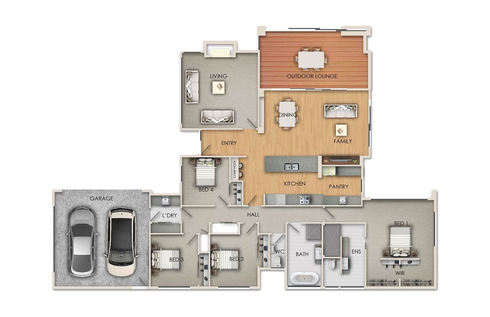 Lincoln Plan - Hallmark Homes Open-plan, separate living room, 5 bedrooms, separate amenities, & separate laundry. Choose classic or contemporary styles for a family home.