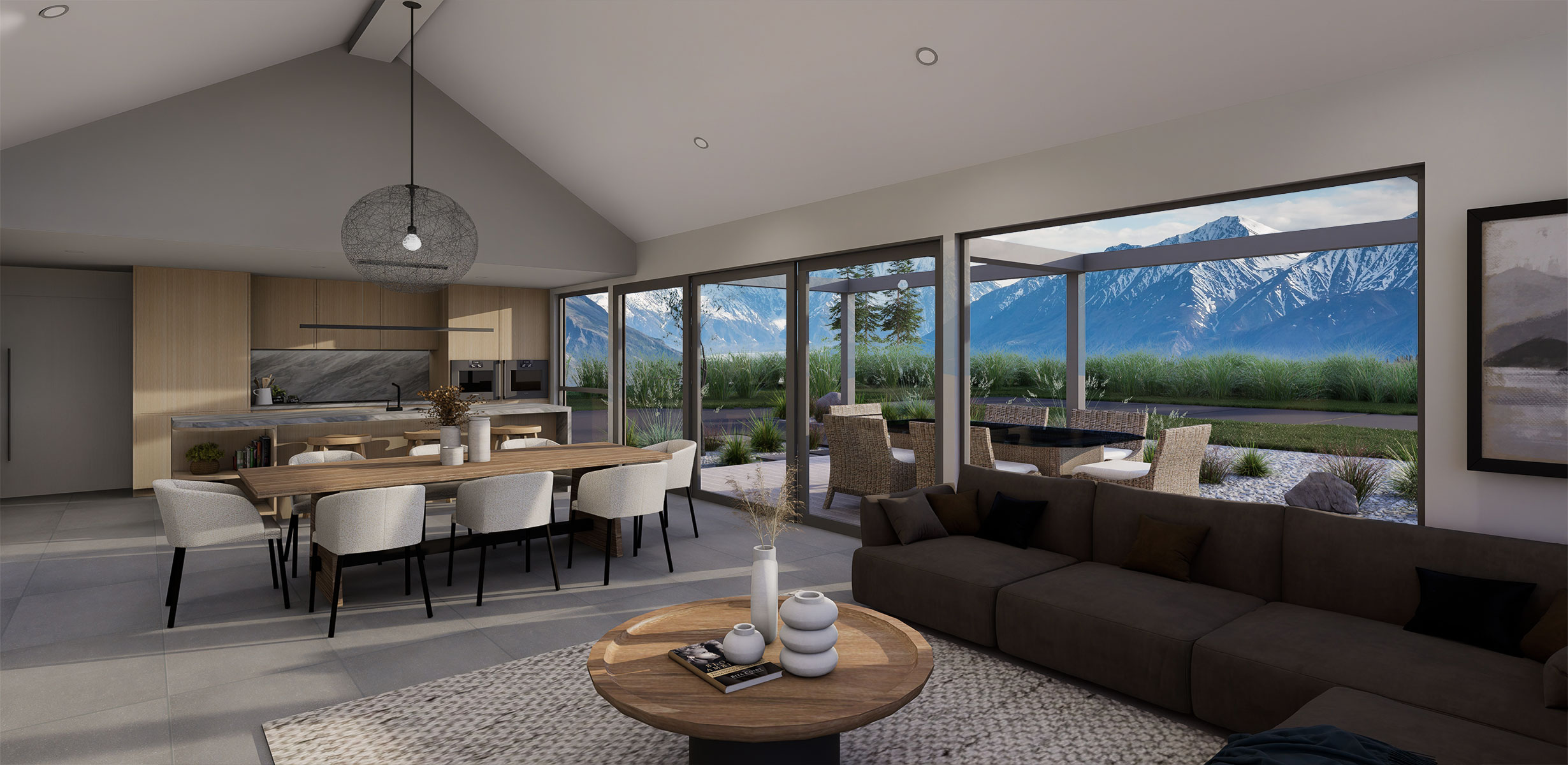 Rakaia House Plan Living Room View NZ - Our spacious open plan design that seamlessly connects living areas and offers stylish functionality. Enjoy ultimate convenience.