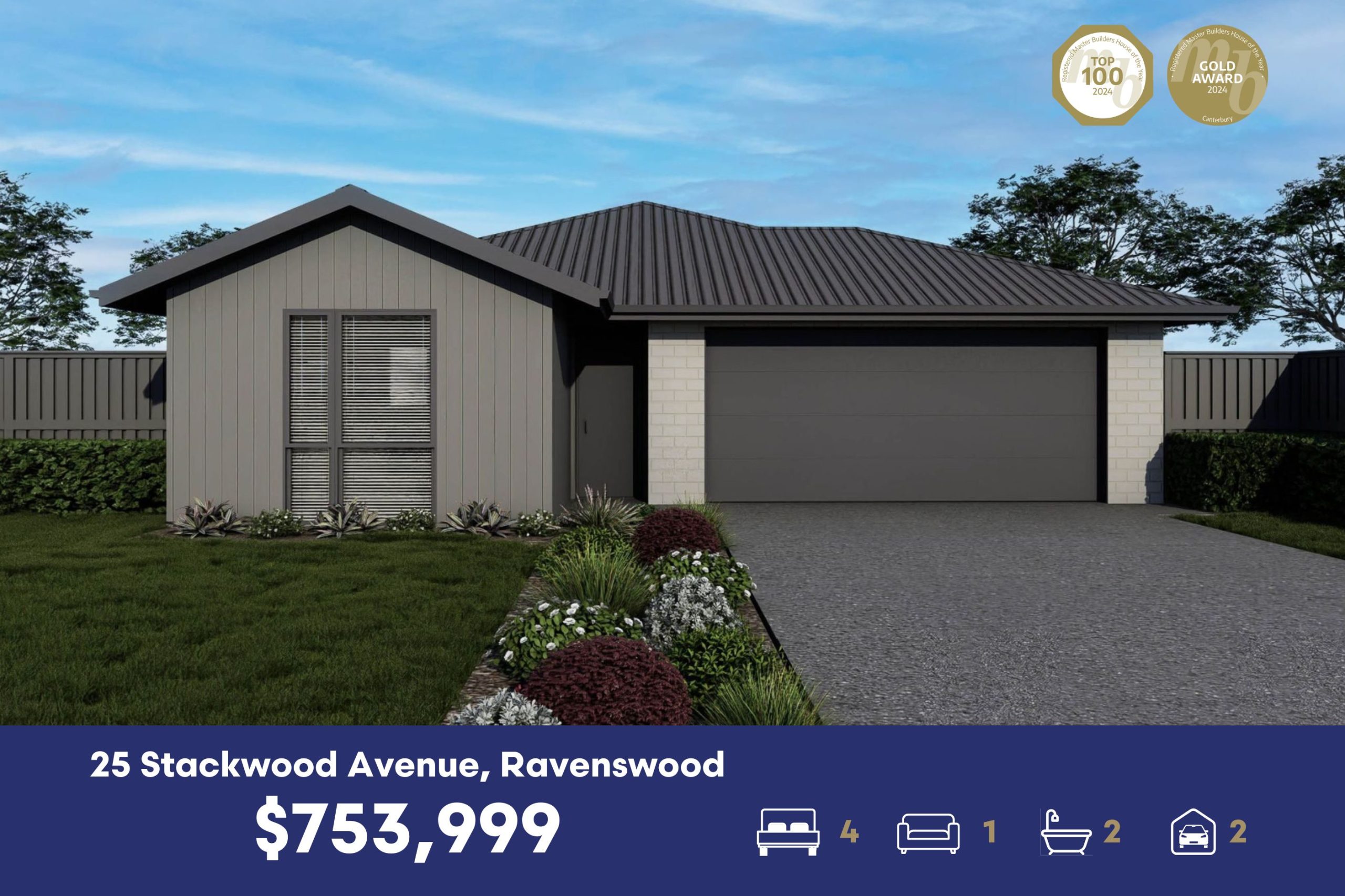 Ravenswood house and land package for $753,999. 4 bed, 2 bath, 2 garage in christchurch