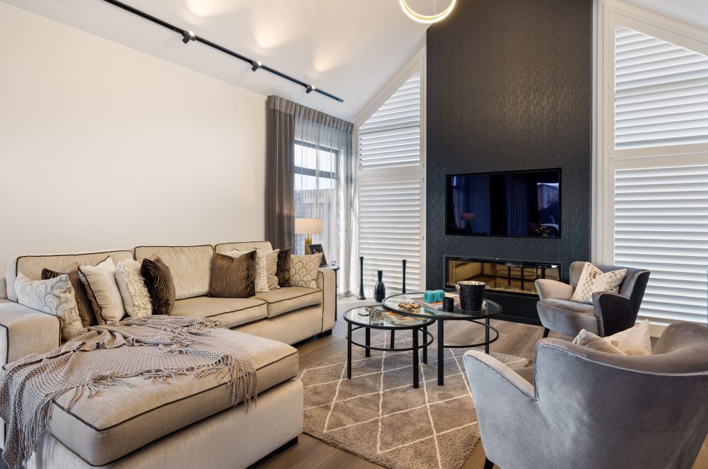 Lounge space designed by Hallmark Homes for Nick and Chamal's Christchurch home