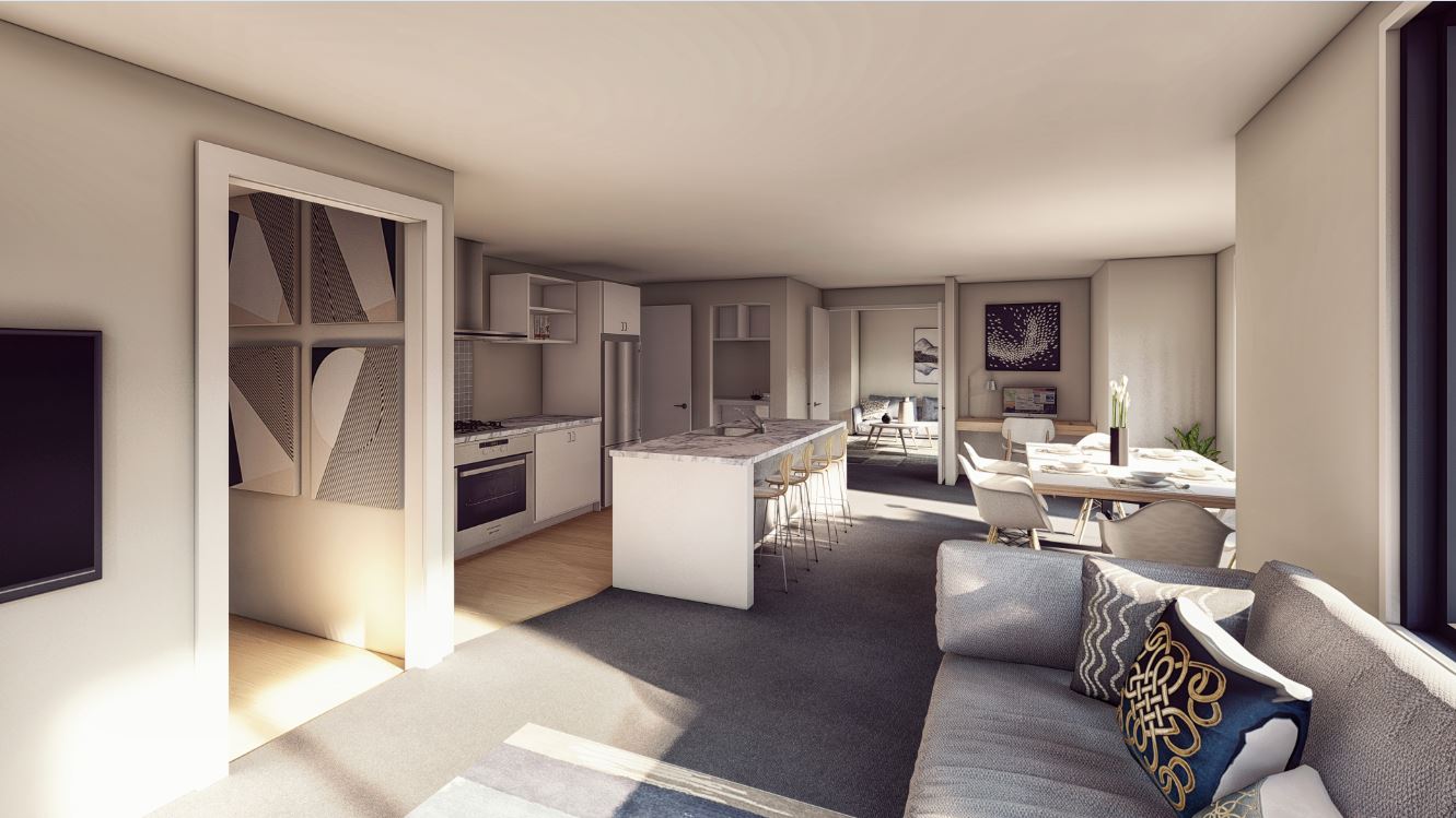 Open-plan kitchen and dining with scullery