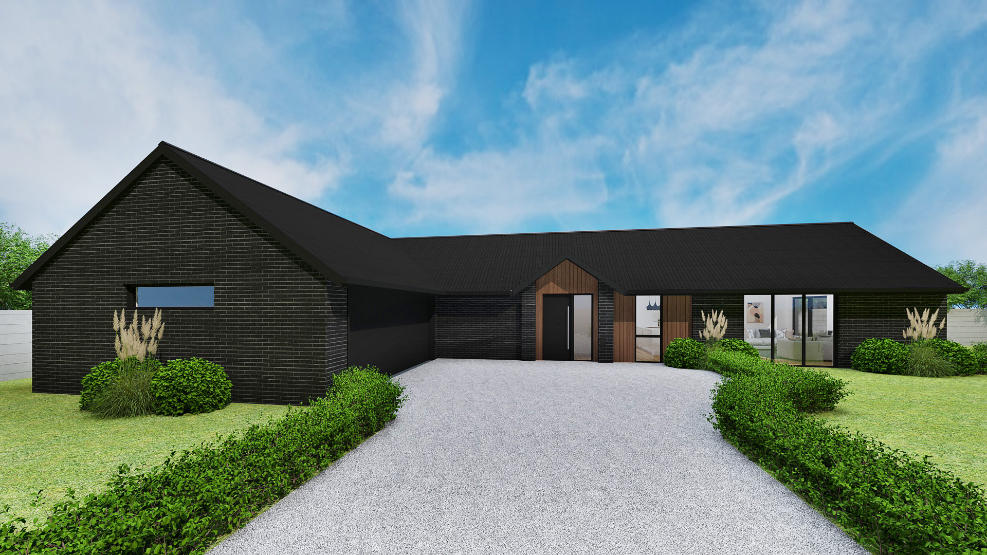 Exterior of L-shaped corner site home