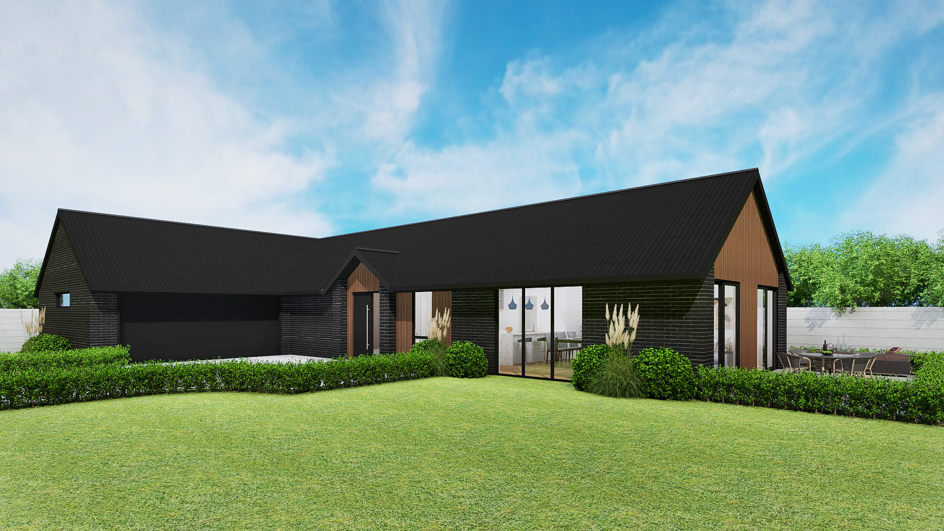Exterior of L-shaped corner site home