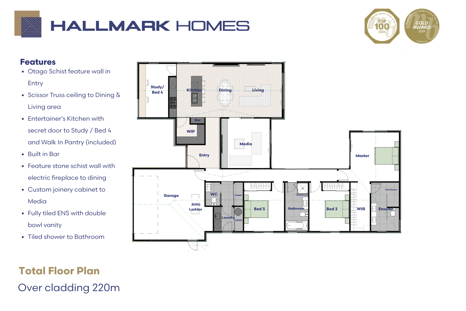 Modern floorplan for architectural Hamptons styled home in Prebbleton built by Hallmark Homes