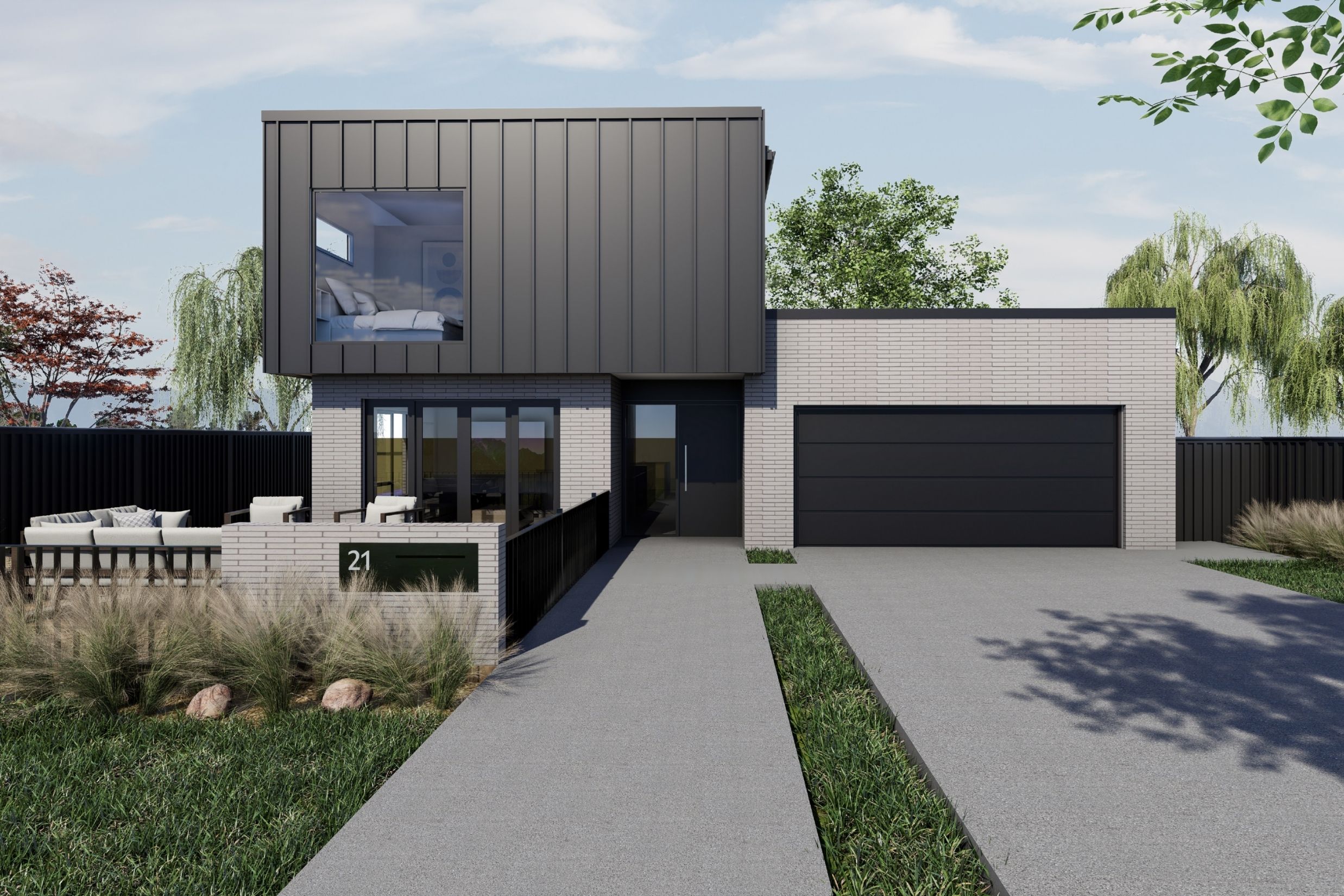 Bespoke in house design for our new clients in Cashmere Estates. Tray cladding, designer brick and much more