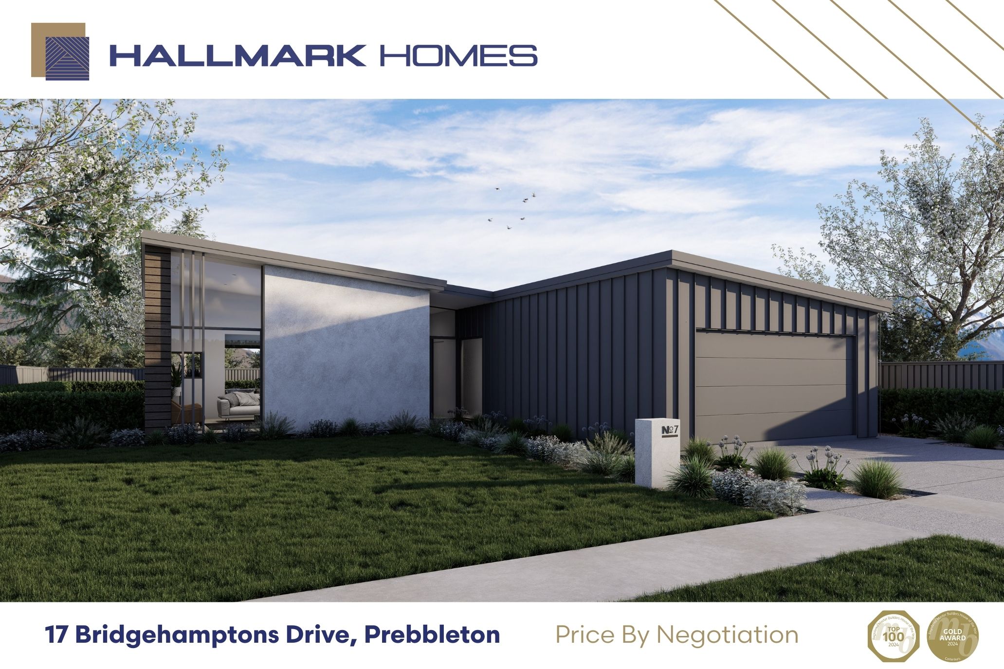 Hawea plan, mono pitch roof, modern textures and a showstopper design from Hallmark Homes