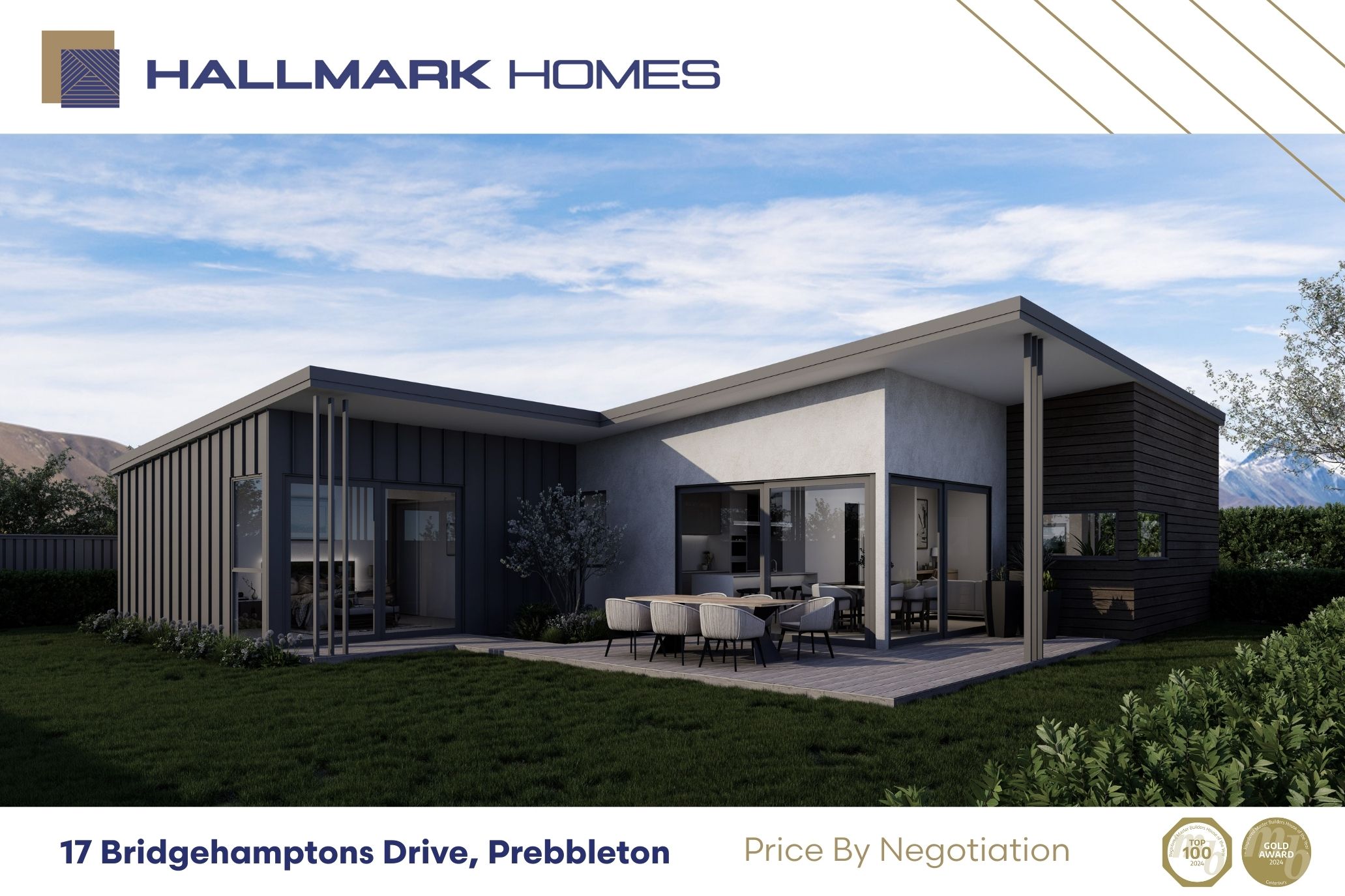 Hawea plan, mono pitch roof, modern textures and a showstopper design from Hallmark Homes