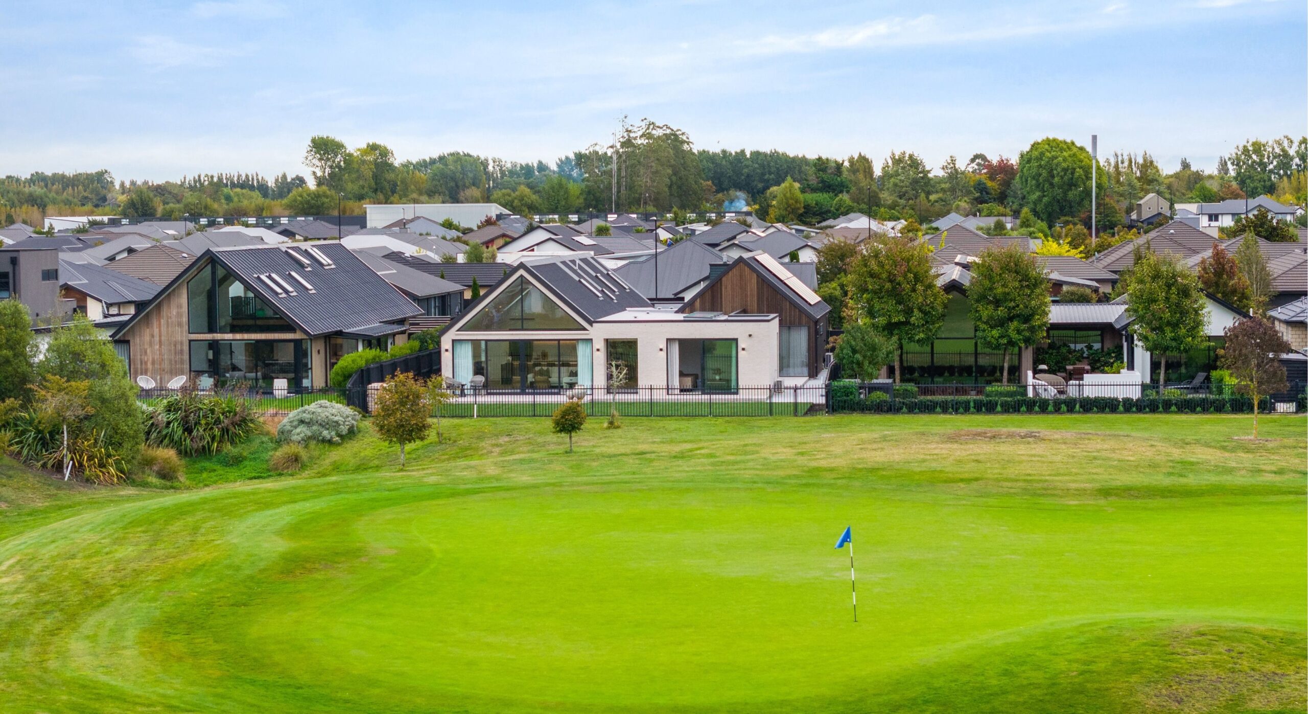 Waitakiri Golf course views. Bespoke Build in Marshlands Christchurch. Designer brick, high ceilings and architectural look