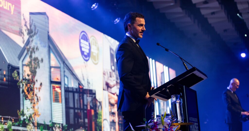 Master Builders House of the Year host addressing the audience at Te Pae Christchurch